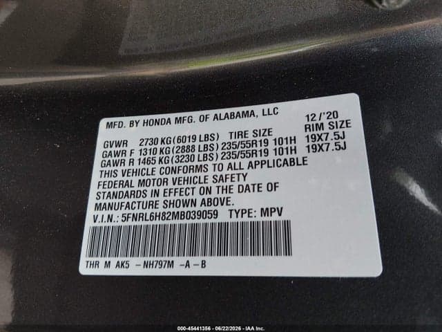 2021 HONDA ODYSSEY TOURING 9