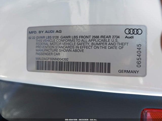 2022 AUDI A5 CABRIOLET PREMIUM 45 TFSI QUATTRO S TRONIC 9
