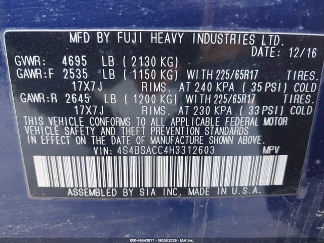 2017 SUBARU OUTBACK 2.5I PREMIUM 9