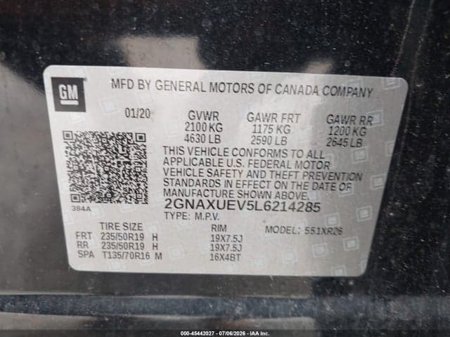 2020 CHEVROLET EQUINOX AWD LT 1.5L TURBO 9
