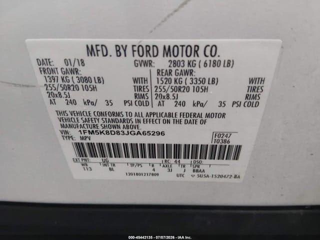 2018 FORD EXPLORER XLT 9