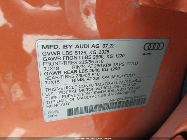 2022 AUDI Q3 PREMIUM 45 TFSI S LINE QUATTRO TIPTRONIC 9