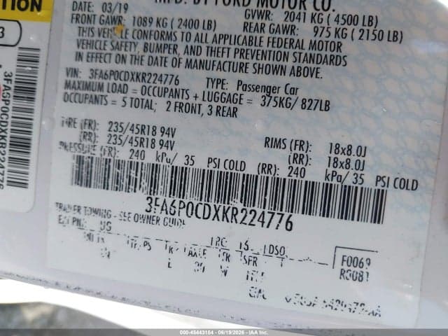 2019 FORD FUSION SEL 9