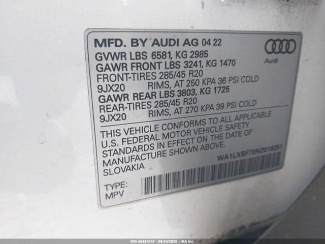 2022 AUDI Q7 PREMIUM PLUS 55 TFSI QUATTRO TIPTRONIC 9