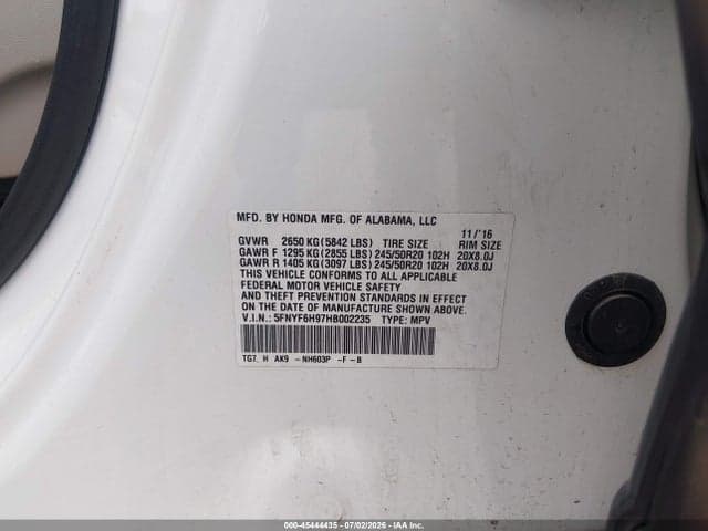 2017 HONDA PILOT TOURING 9