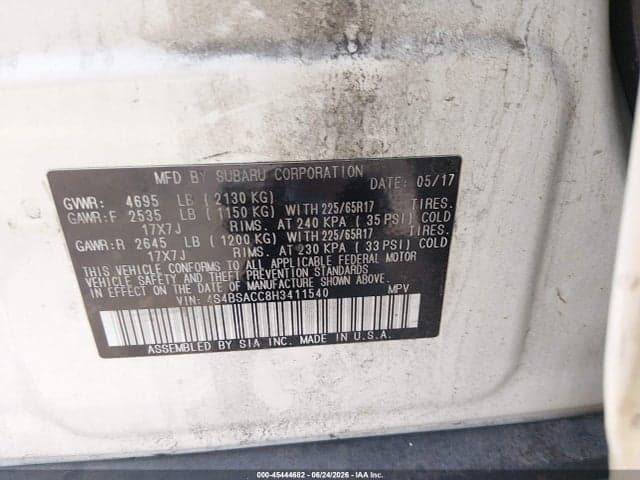 2017 SUBARU OUTBACK 2.5I PREMIUM 9