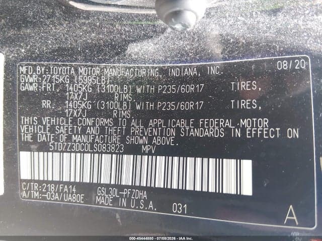 2020 TOYOTA SIENNA L 9