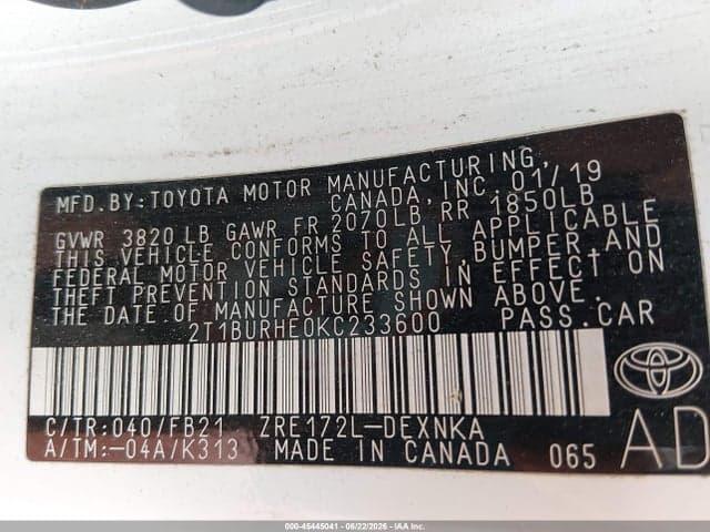 2019 TOYOTA COROLLA LE 9