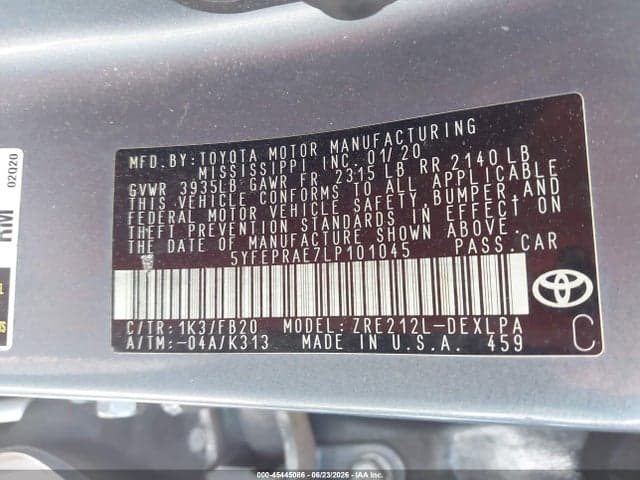 2020 TOYOTA COROLLA LE 9