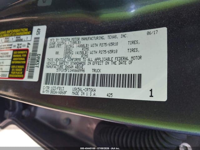 2017 TOYOTA TUNDRA SR5 5.7L V8 9