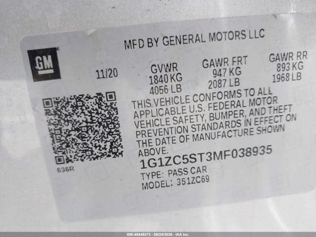 2021 CHEVROLET MALIBU FWD 1FL 9