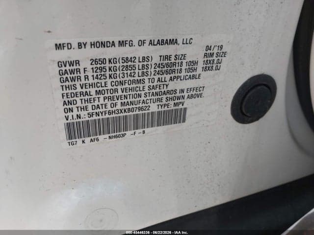 2019 HONDA PILOT EX 9