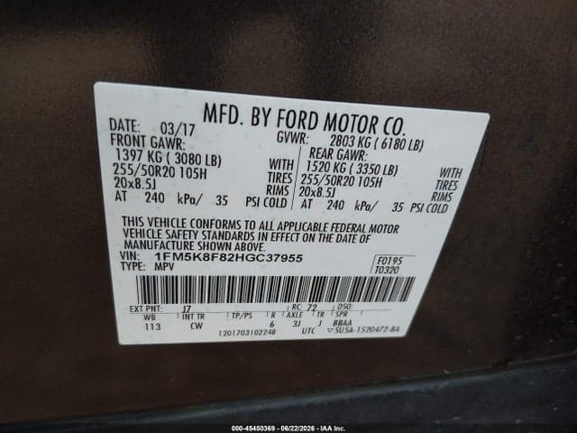 2017 FORD EXPLORER LIMITED 9