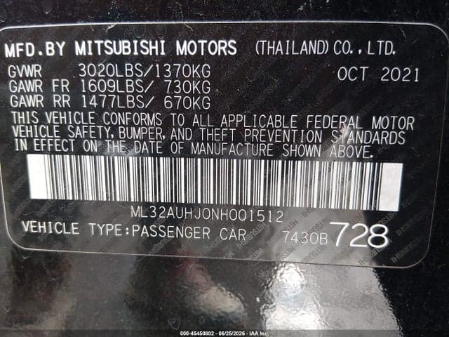 2022 MITSUBISHI MIRAGE ES/LE 9