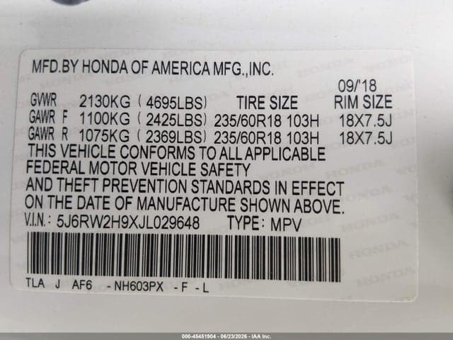 2018 HONDA CR-V TOURING 9