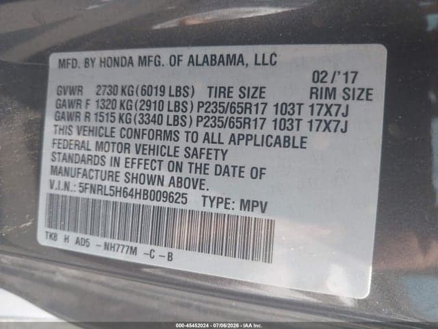 2017 HONDA ODYSSEY EX-L 9
