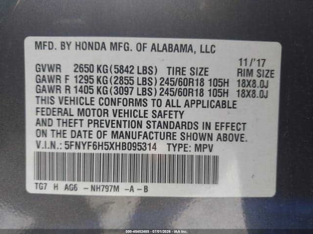 2017 HONDA PILOT EX-L 9