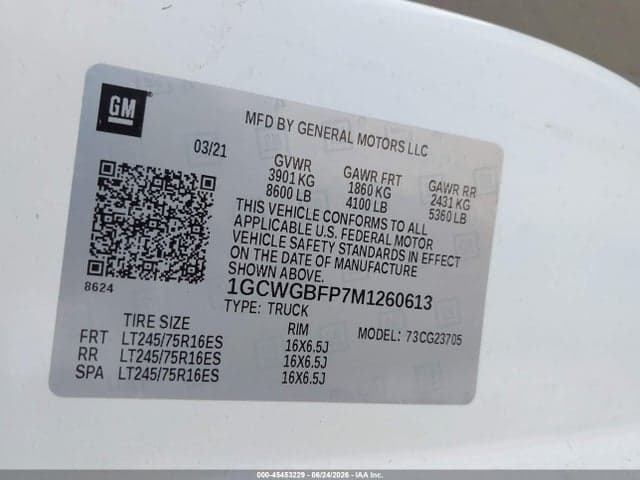 2021 CHEVROLET EXPRESS CARGO RWD 2500 EXTENDED WHEELBASE WT 9