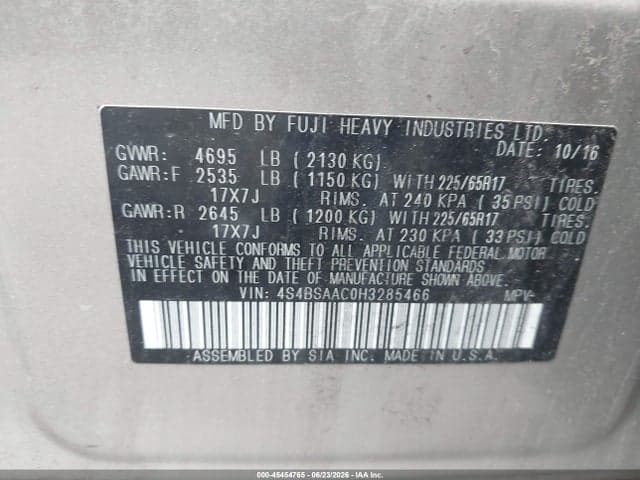 2017 SUBARU OUTBACK 2.5I 9