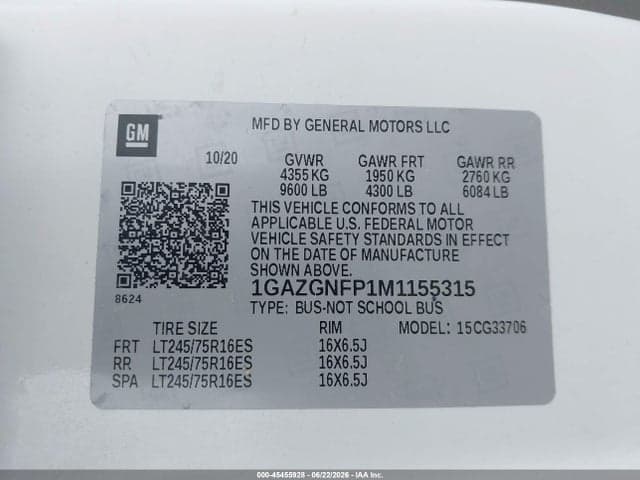 2021 CHEVROLET EXPRESS PASSENGER RWD 3500 EXTENDED WHEELBASE LS 9