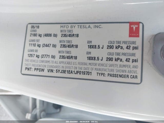 2018 TESLA MODEL 3 LONG RANGE/MID RANGE 9