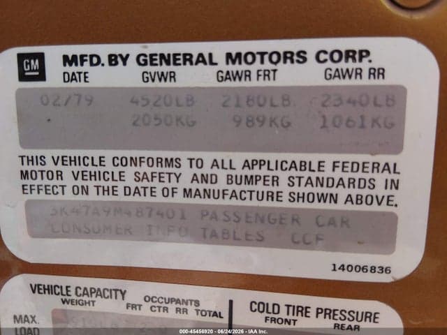 1979 OLDSMOBILE CUTLASS 9