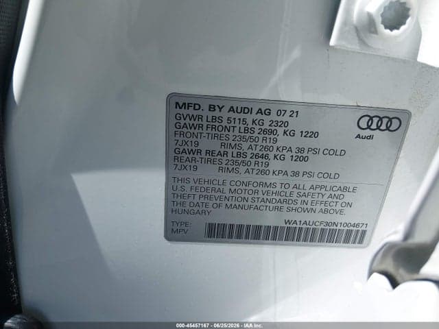 2022 AUDI Q3 PREMIUM 40 TFSI QUATTRO TIPTRONIC 9