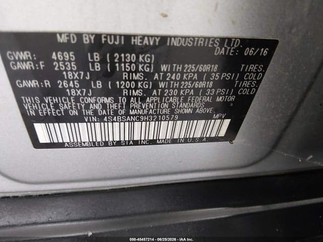 2017 SUBARU OUTBACK 2.5I LIMITED 9