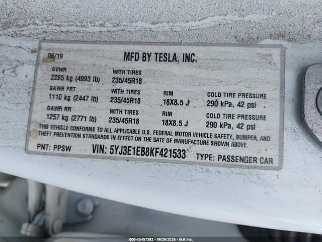 2019 TESLA MODEL 3 LONG RANGE/PERFORMANCE 9