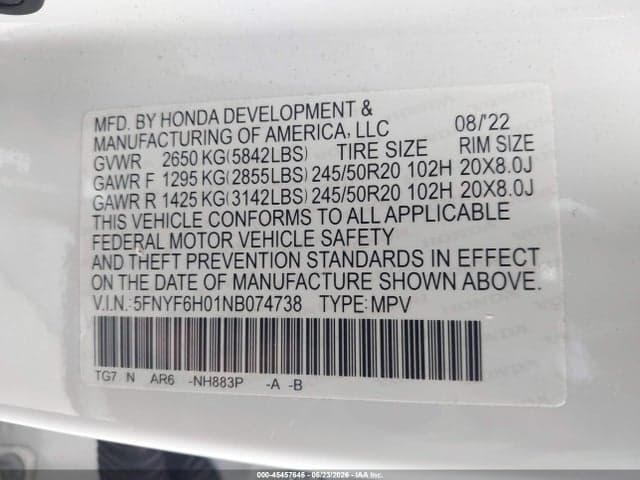 2022 HONDA PILOT AWD ELITE 9