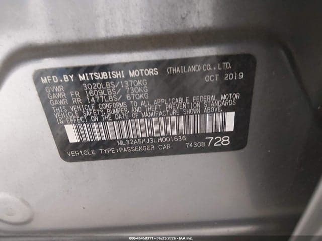 2020 MITSUBISHI MIRAGE LE 9