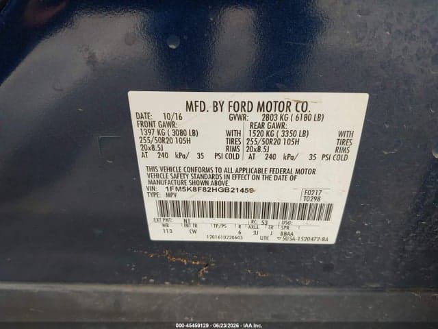 2017 FORD EXPLORER LIMITED 9