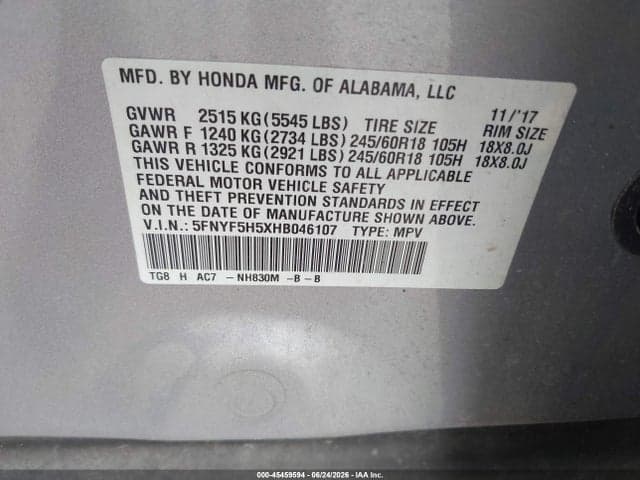 2017 HONDA PILOT EX-L 9