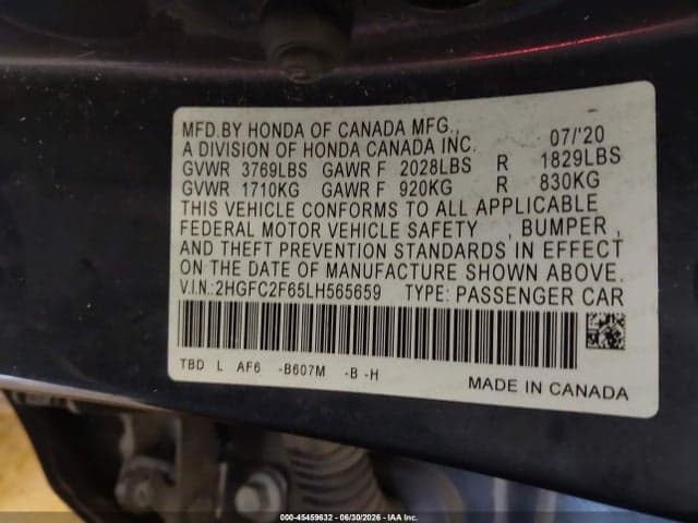 2020 HONDA CIVIC LX 9