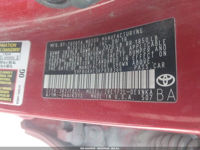 2019 TOYOTA COROLLA LE 9
