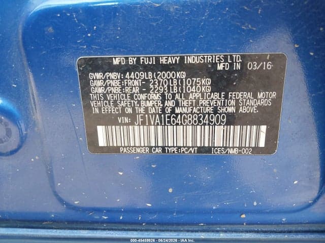 2016 SUBARU WRX PREMIUM 9