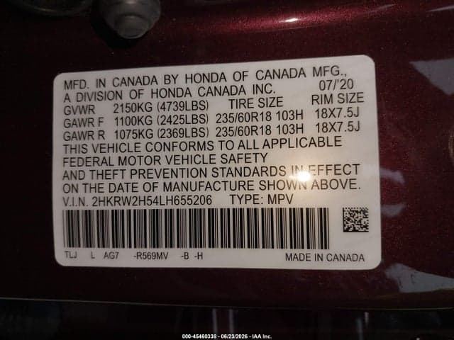 2020 HONDA CR-V AWD EX 9