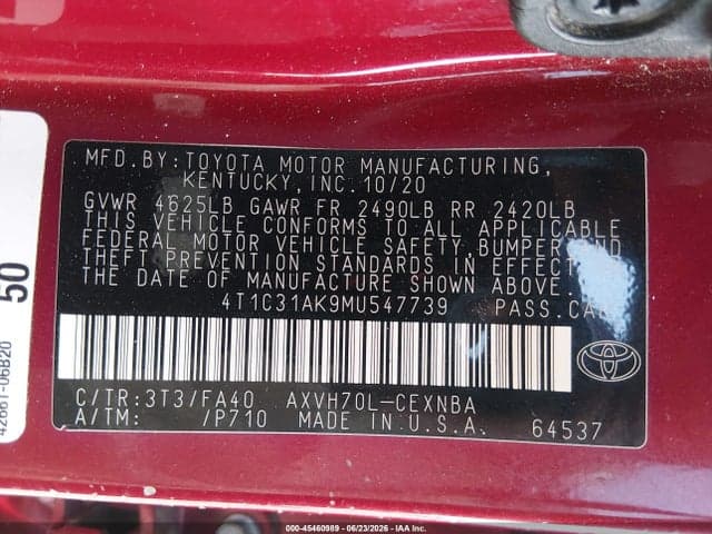 2021 TOYOTA CAMRY LE HYBRID 9