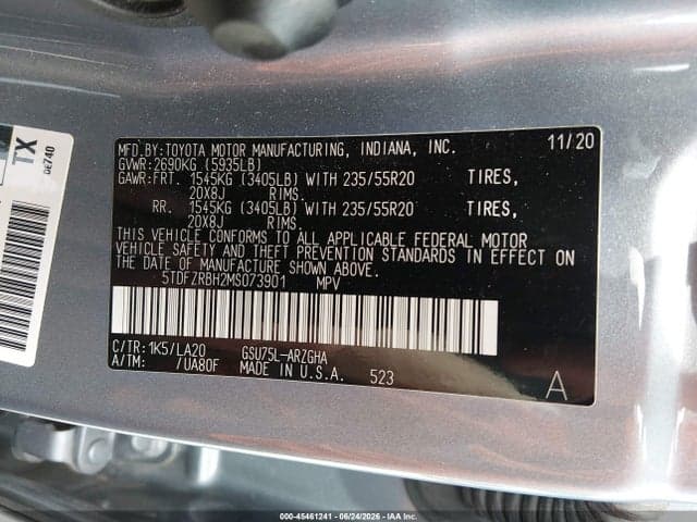 2021 TOYOTA HIGHLANDER PLATINUM 9