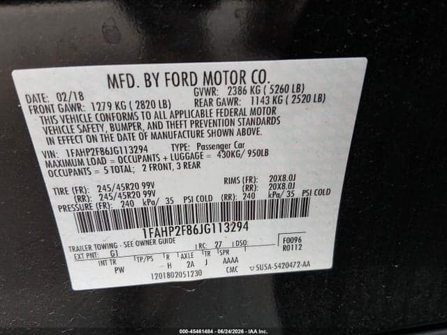 2018 FORD TAURUS LIMITED 9