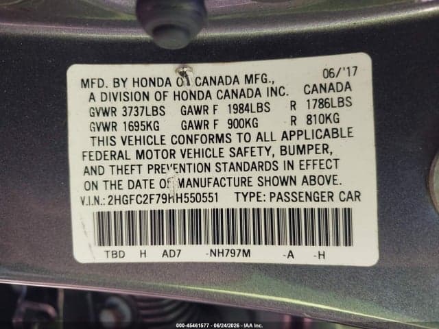 2017 HONDA CIVIC EX 9