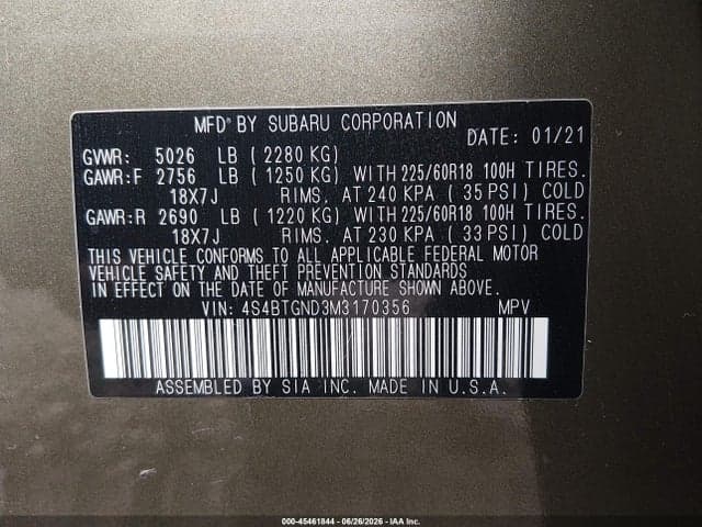2021 SUBARU OUTBACK LIMITED XT 9