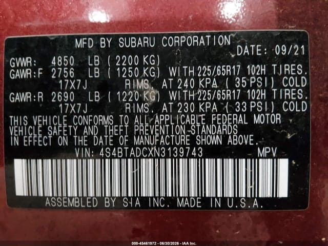 2022 SUBARU OUTBACK PREMIUM 9