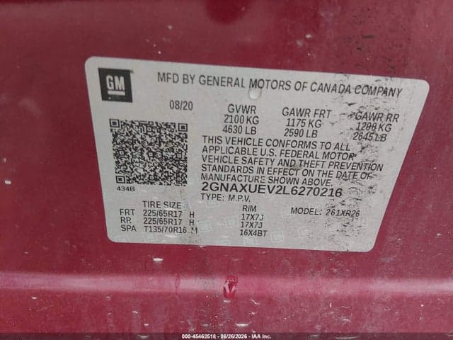 2020 CHEVROLET EQUINOX AWD LT 1.5L TURBO 9