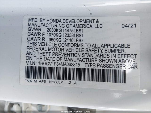 2021 HONDA ACCORD SPORT 9