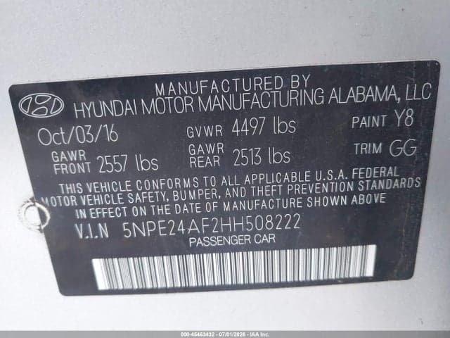 2017 HYUNDAI SONATA 9