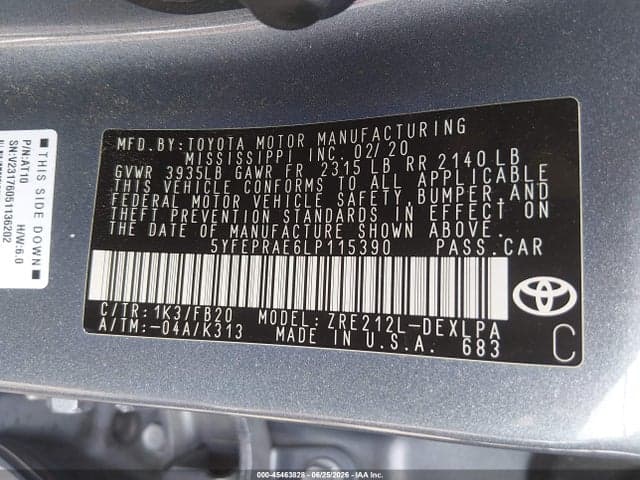 2020 TOYOTA COROLLA LE 9