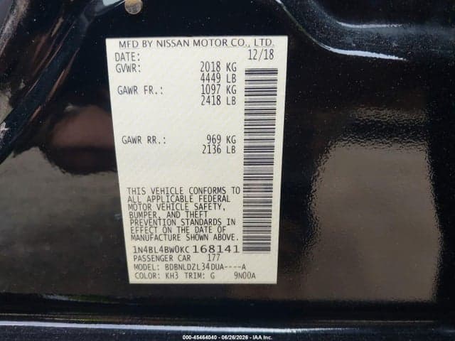 2019 NISSAN ALTIMA 2.5 S 9