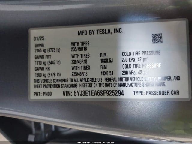 2025 TESLA MODEL 3 LONG RANGE REAR-WHEEL DRIVE/STANDARD REAR-WHEEL DRIVE 9