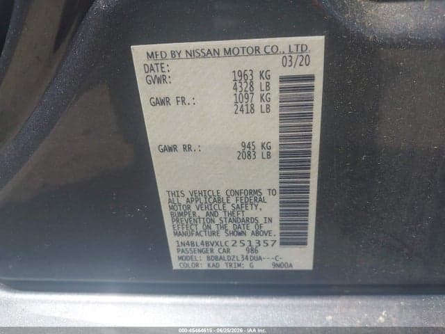 2020 NISSAN ALTIMA S FWD 9